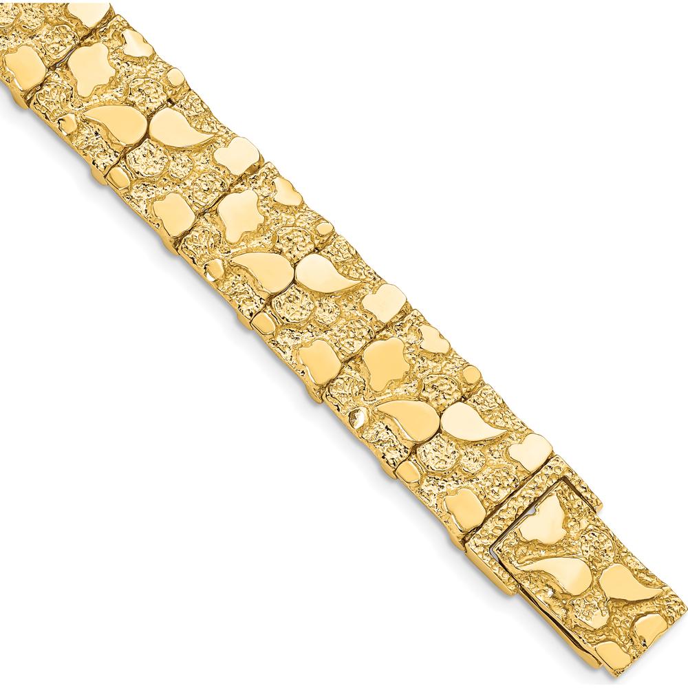 14K Yellow Gold 8" Nugget Bracelet with Polished and Textured Finish - 12.5mm Wide by Oro Pregiato
