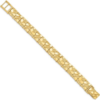 14K Yellow Gold 8" Nugget Bracelet with Polished and Textured Finish - 12.5mm Wide by Oro Pregiato