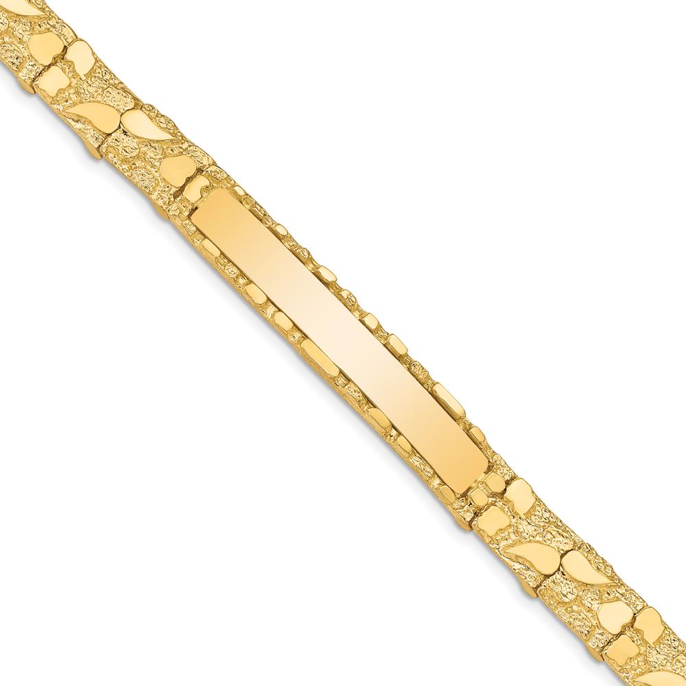 14K Yellow Gold 8" Nugget Plate Chain Bracelet - Solid Polished 7mm Width by Oro Pregiato