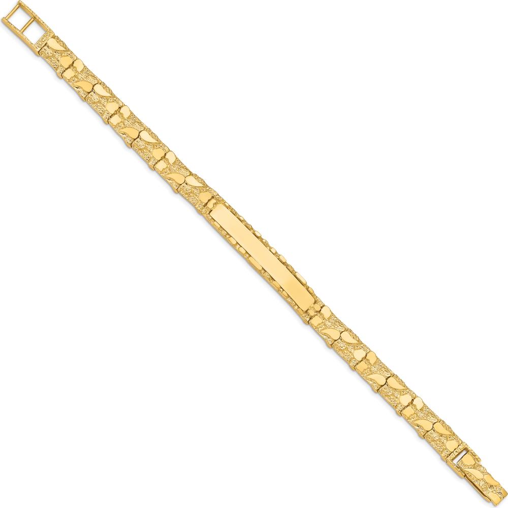 14K Yellow Gold 8" Nugget Plate Chain Bracelet - Solid Polished 7mm Width by Oro Pregiato