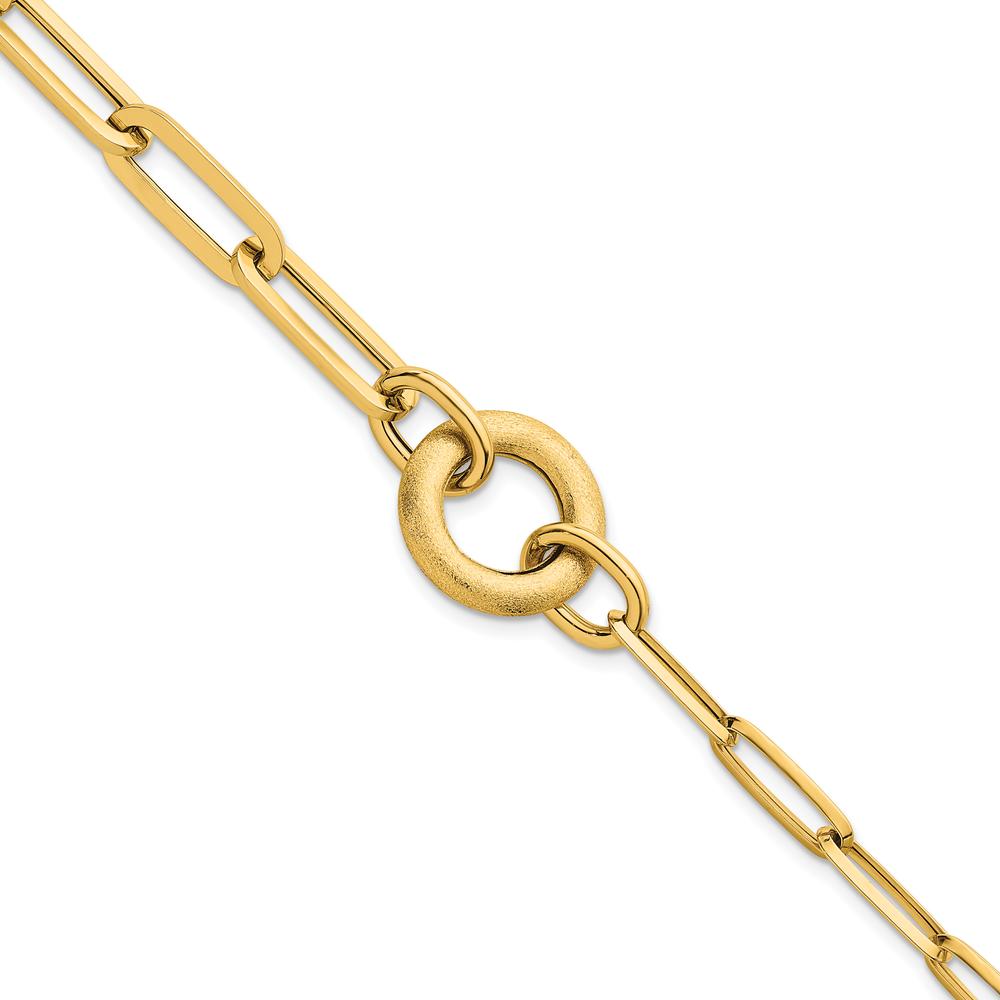 14K Yellow Gold 8" Paperclip Link Bracelet with Polished and Brushed Circle Accent by 0