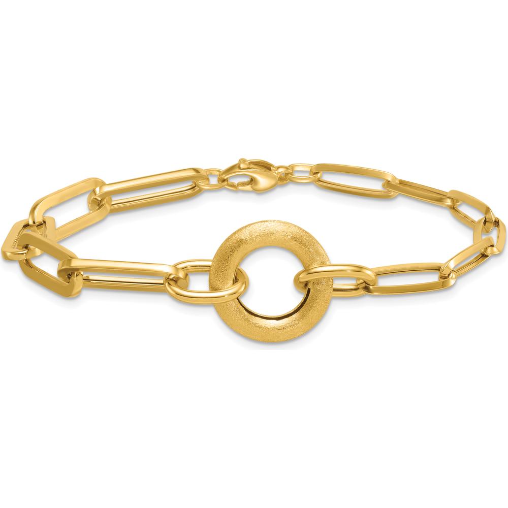 14K Yellow Gold 8" Paperclip Link Bracelet with Polished and Brushed Circle Accent by 0