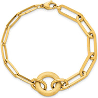 14K Yellow Gold 8" Paperclip Link Bracelet with Polished and Brushed Circle Accent by 0