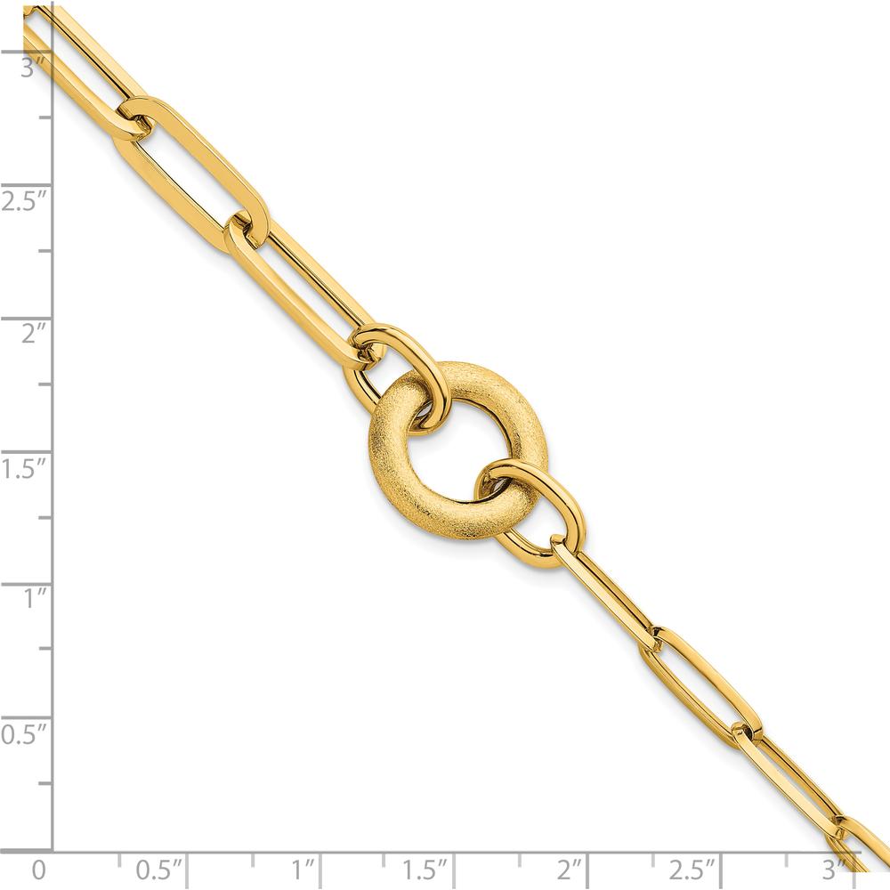 14K Yellow Gold 8" Paperclip Link Bracelet with Polished and Brushed Circle Accent by 0