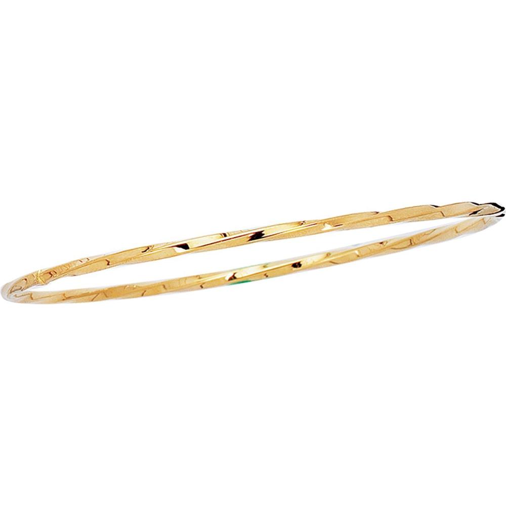 14K Yellow Gold 8" Polished Twist Bangle Bracelet - 2.50mm Wide by Orozza Fine Jewelry
