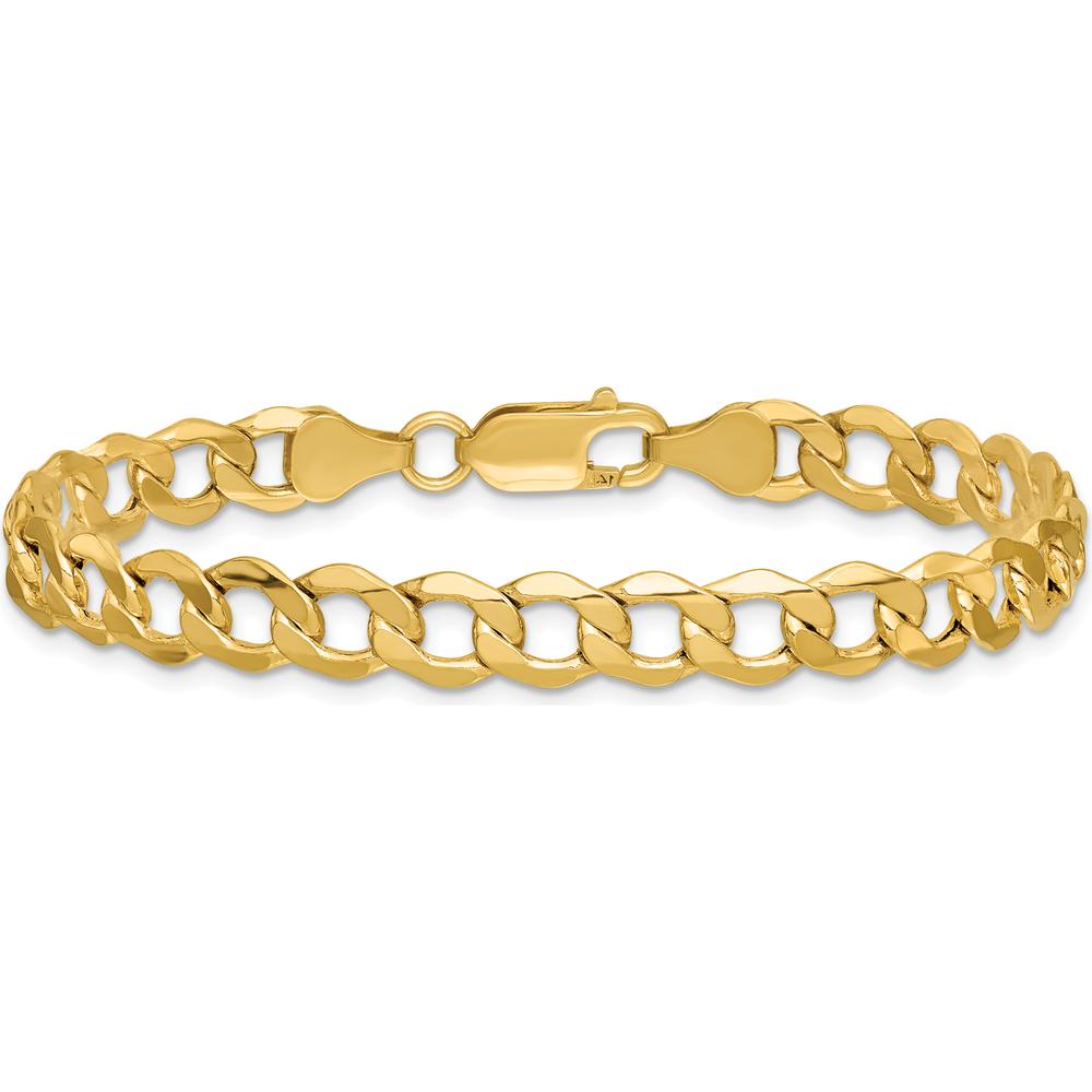 14K Yellow Gold 8" Semi-Solid Curb Chain Bracelet with Lobster Clasp - 6.5mm Width by Oro Pregiato