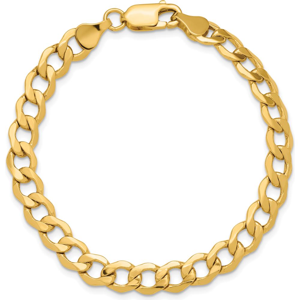 14K Yellow Gold 8" Semi-Solid Curb Chain Bracelet with Lobster Clasp - 6.5mm Width by Oro Pregiato
