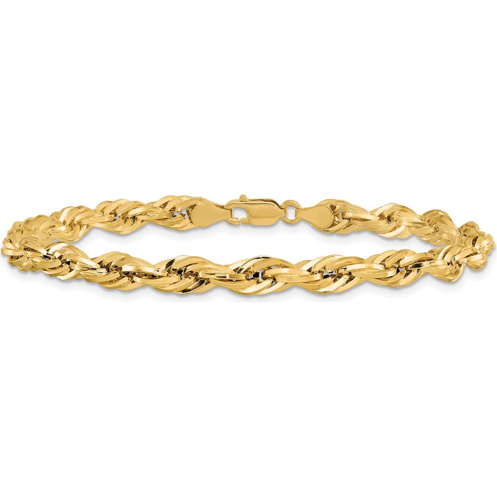 14K Yellow Gold 8" Semi-Solid Rope Bracelet with Lobster Clasp - 5.4mm Width by Oro Pregiato
