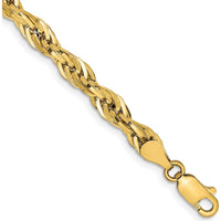 14K Yellow Gold 8" Semi-Solid Rope Chain Bracelet with Lobster Clasp - 4.75mm by Oro Pregiato