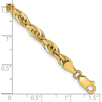 14K Yellow Gold 8" Semi-Solid Rope Chain Bracelet with Lobster Clasp - 4.75mm by Oro Pregiato