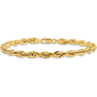 14K Yellow Gold 8" Semi-Solid Rope Chain Bracelet with Lobster Clasp - 4.75mm by Oro Pregiato