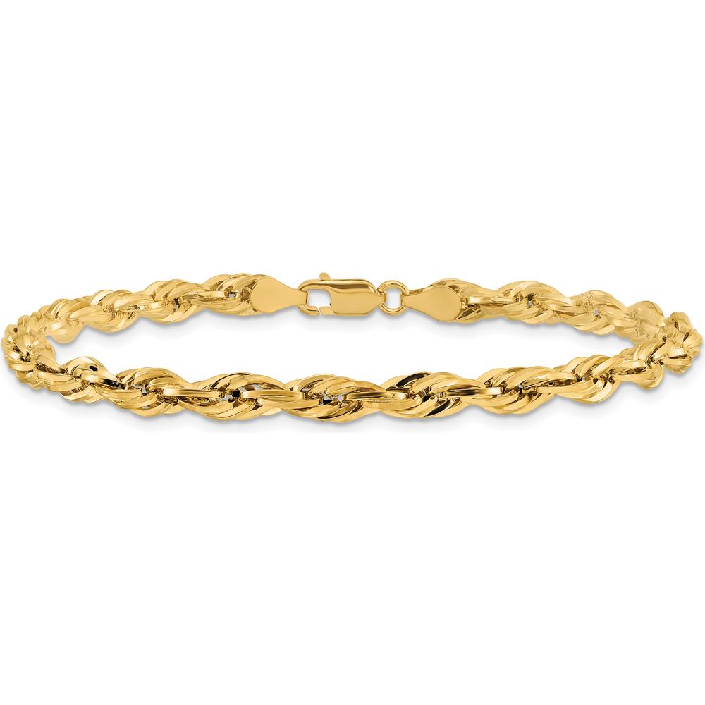 14K Yellow Gold 8" Semi-Solid Rope Chain Bracelet with Lobster Clasp - 4.75mm by Oro Pregiato