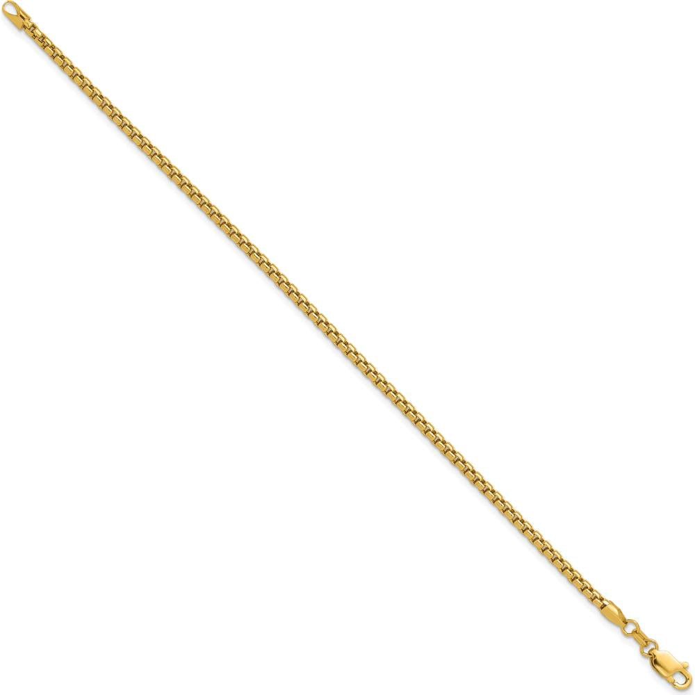 14K Yellow Gold 8" Semi-Solid Round Box Bracelet with Lobster Clasp - 2.45mm Width by Oro Pregiato