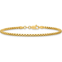 14K Yellow Gold 8" Semi-Solid Round Box Bracelet with Lobster Clasp - 2.45mm Width by Oro Pregiato