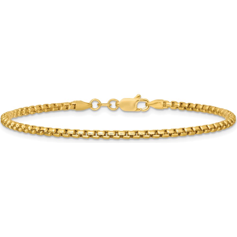 14K Yellow Gold 8" Semi-Solid Round Box Bracelet with Lobster Clasp - 2.45mm Width by Oro Pregiato
