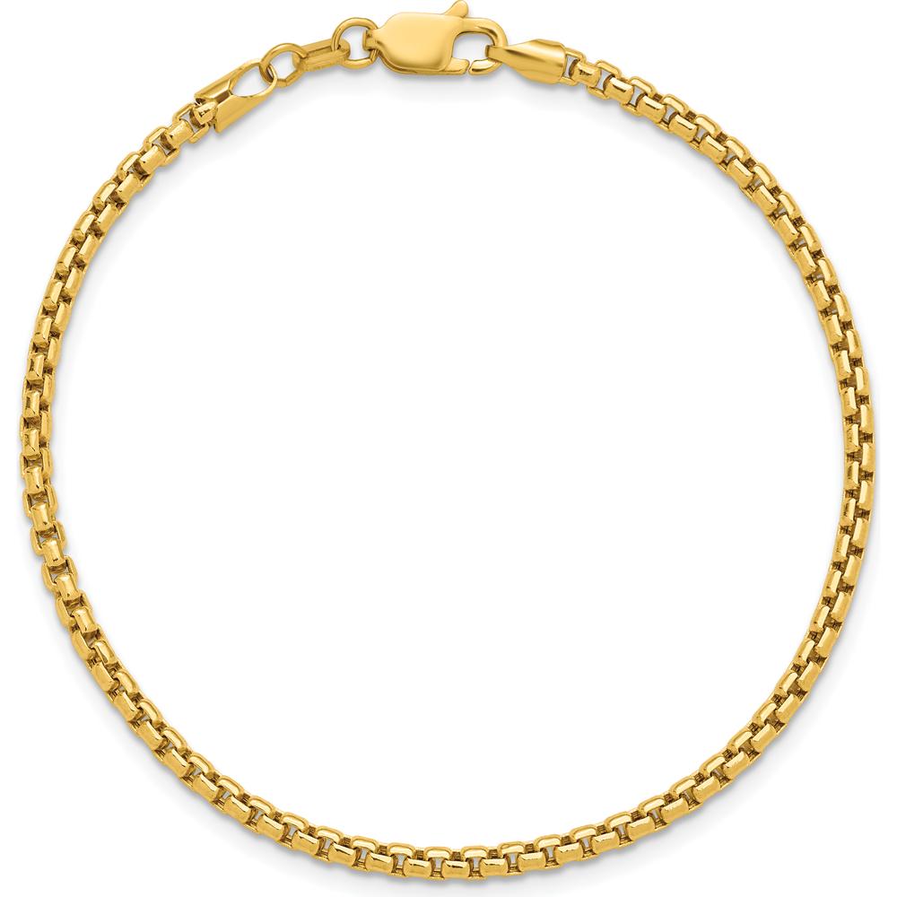 14K Yellow Gold 8" Semi-Solid Round Box Bracelet with Lobster Clasp - 2.45mm Width by Oro Pregiato