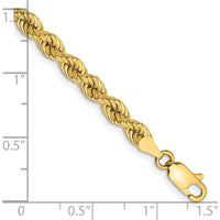 14K Yellow Gold 8" Solid 4mm Rope Chain Bracelet with Lobster Clasp