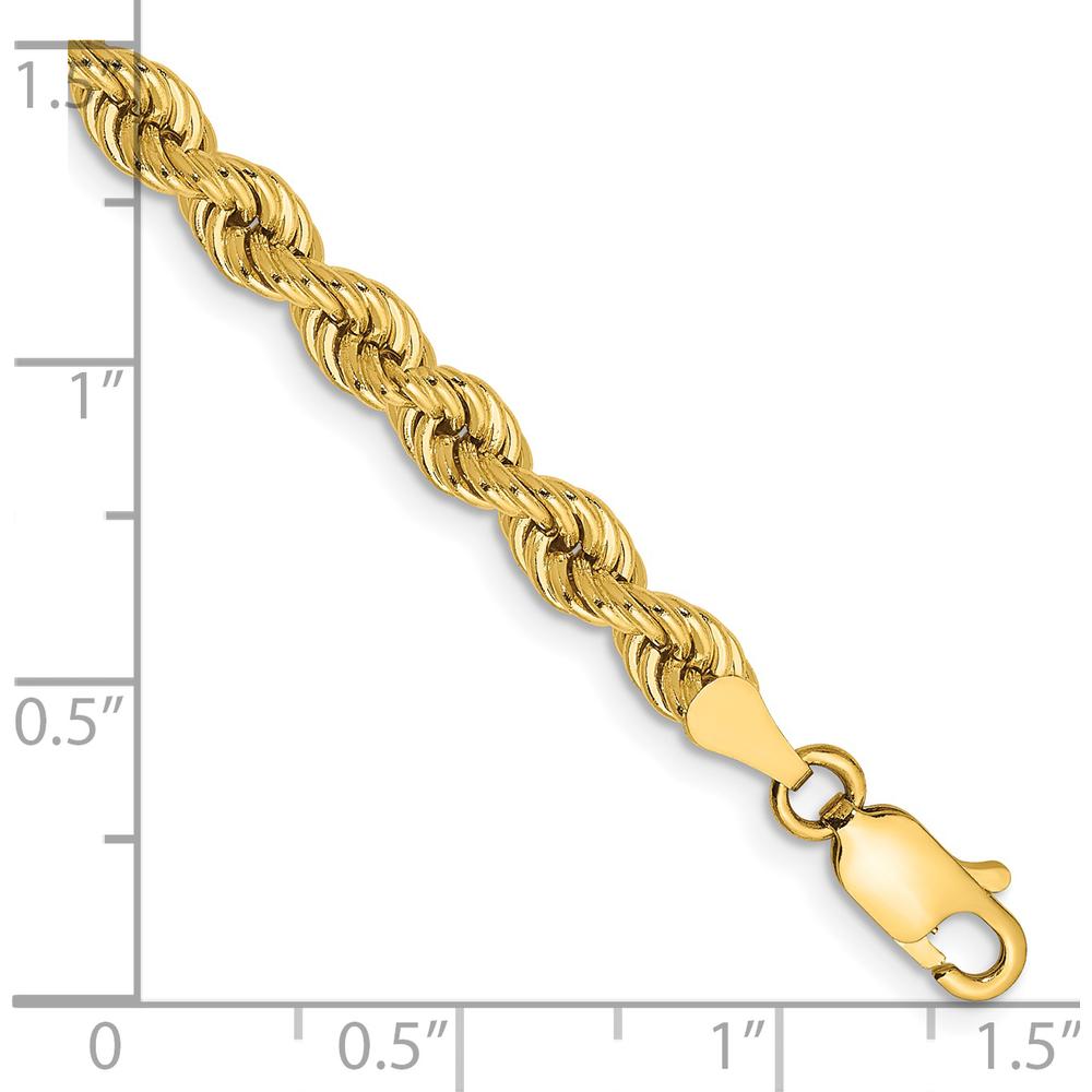 14K Yellow Gold 8" Solid 4mm Rope Chain Bracelet with Lobster Clasp