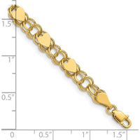 14K Yellow Gold 8" Solid Double Link Charm Bracelet with Hearts by Oro Pregiato