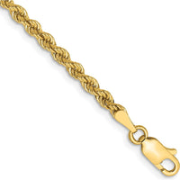 14K Yellow Gold 8" Solid Rope Chain Bracelet with Lobster Clasp - 2.75mm