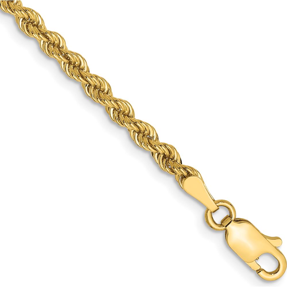 14K Yellow Gold 8" Solid Rope Chain Bracelet with Lobster Clasp - 2.75mm