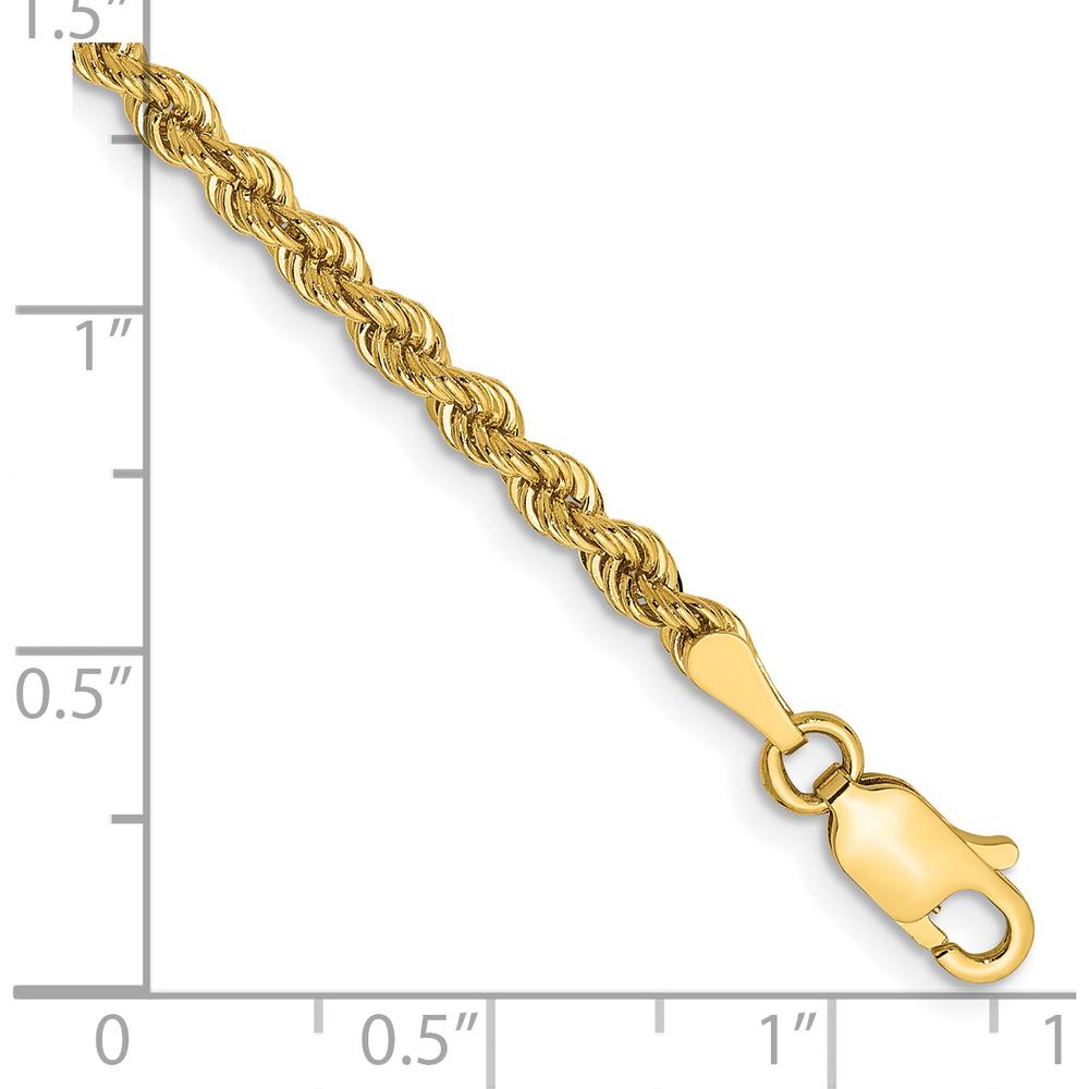 14K Yellow Gold 8" Solid Rope Chain Bracelet with Lobster Clasp - 2.75mm