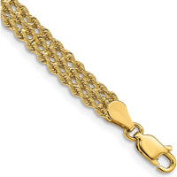 14K Yellow Gold 8" Triple Strand Rope Bracelet with Diamond-Cut Polished Finish - 5.5mm Wide