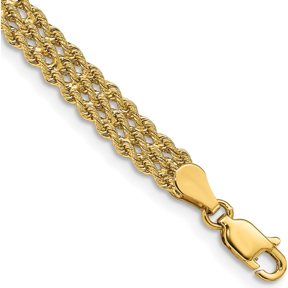 14K Yellow Gold 8" Triple Strand Rope Bracelet with Diamond-Cut Polished Finish - 5.5mm Wide