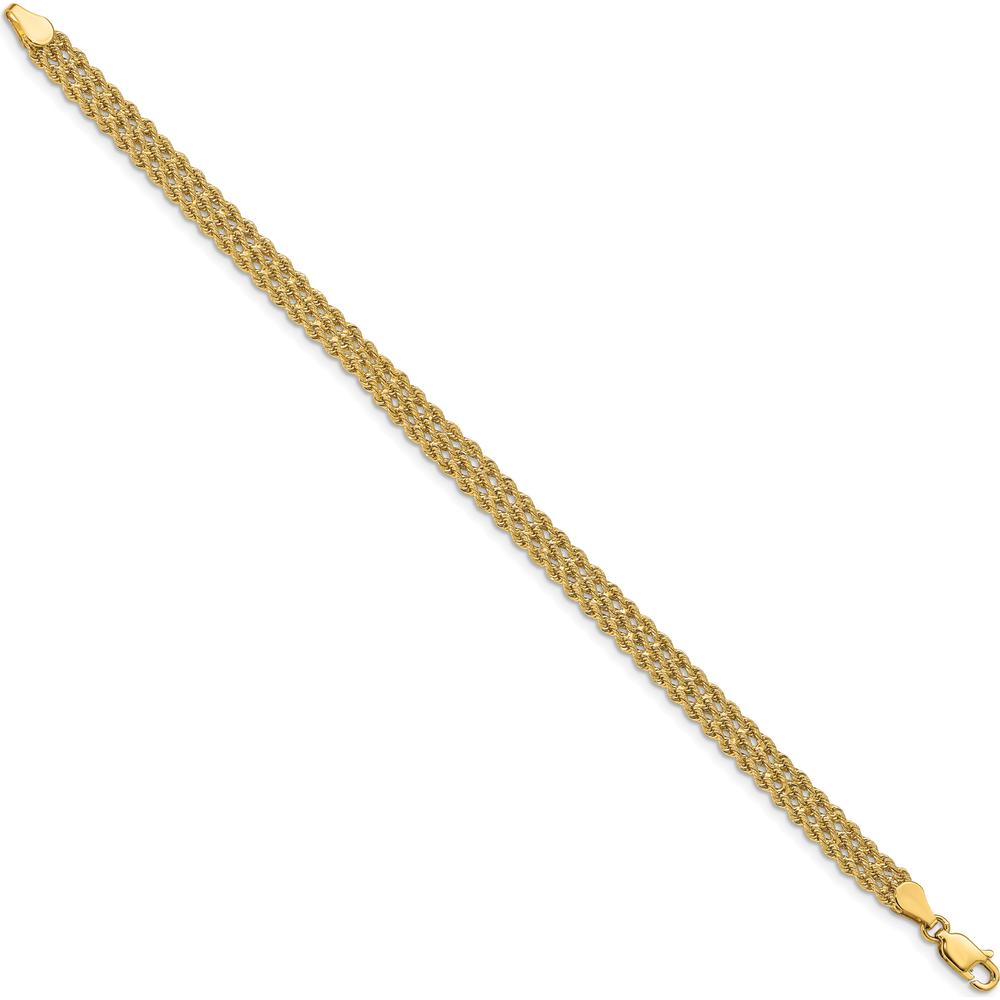 14K Yellow Gold 8" Triple Strand Rope Bracelet with Diamond-Cut Polished Finish - 5.5mm Wide