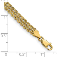 14K Yellow Gold 8" Triple Strand Rope Bracelet with Diamond-Cut Polished Finish - 5.5mm Wide