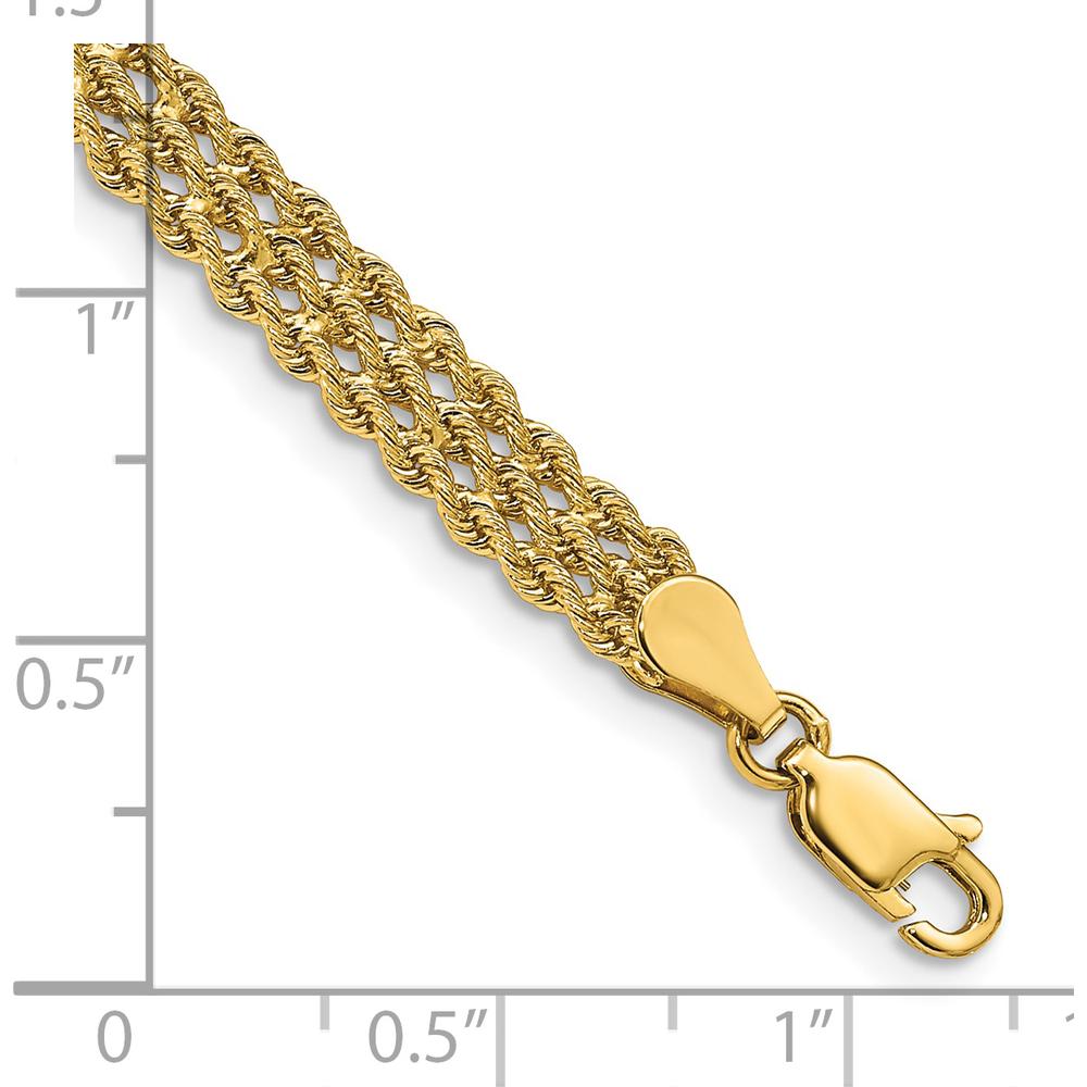 14K Yellow Gold 8" Triple Strand Rope Bracelet with Diamond-Cut Polished Finish - 5.5mm Wide