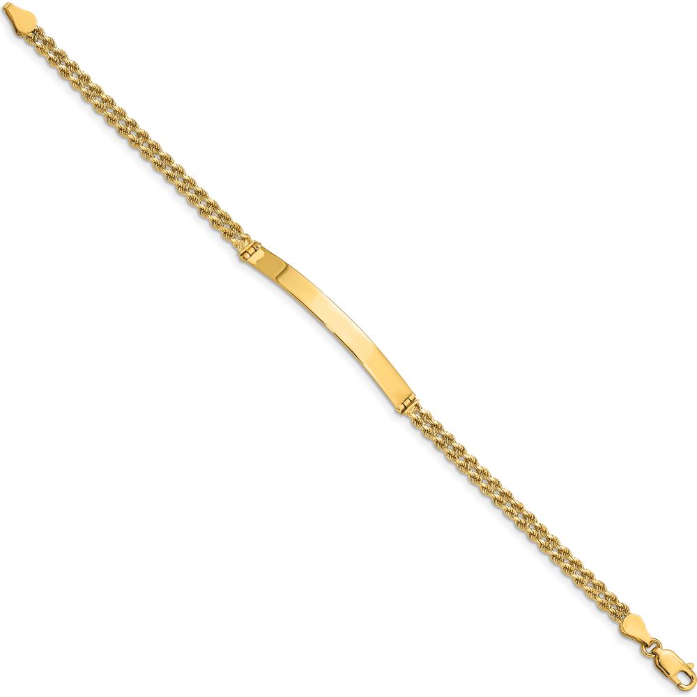 14K Yellow Gold 8" Two-Strand Rope Chain ID Bracelet with Polished Engravable Plate - 41x5mm