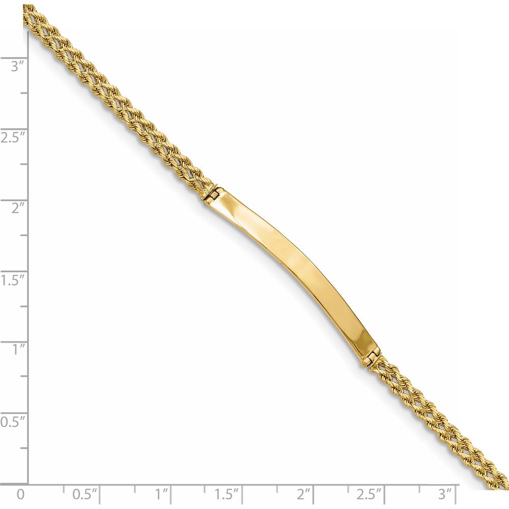14K Yellow Gold 8" Two-Strand Rope Chain ID Bracelet with Polished Engravable Plate - 41x5mm
