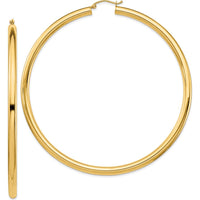 14K Yellow Gold 80mm Lightweight Polished Round Tube Hoop Earrings by 0
