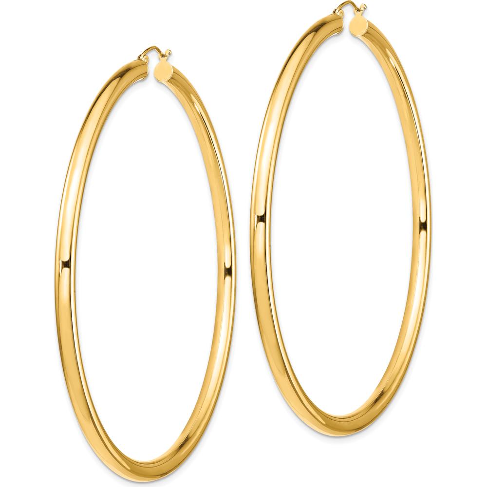 14K Yellow Gold 80mm Lightweight Polished Round Tube Hoop Earrings by 0