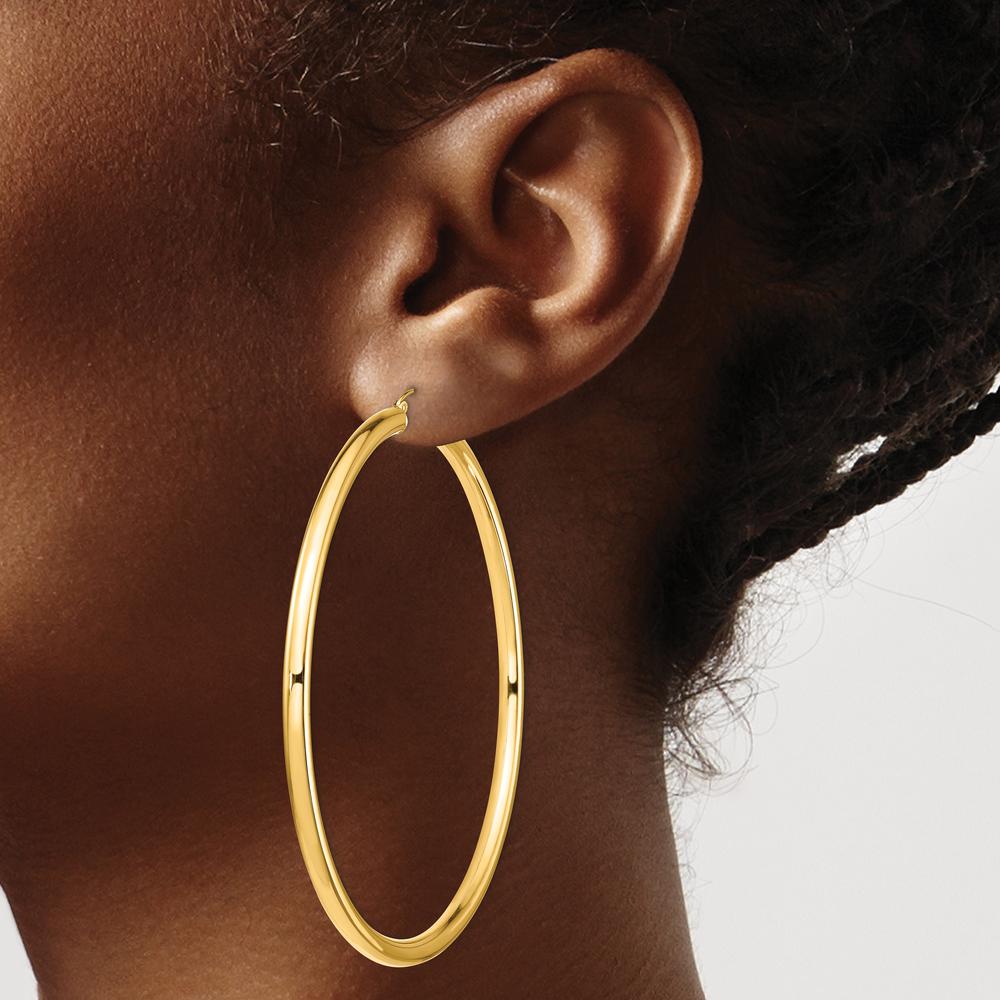 14K Yellow Gold 80mm Lightweight Polished Round Tube Hoop Earrings by 0