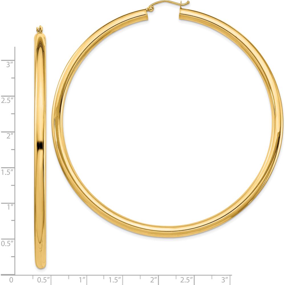 14K Yellow Gold 80mm Lightweight Polished Round Tube Hoop Earrings by 0