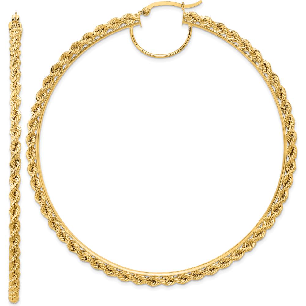 14K Yellow Gold 80mm Polished Diamond-Cut Rope Hoop Earrings - 2.95mm Thickness by Oro Pregiato
