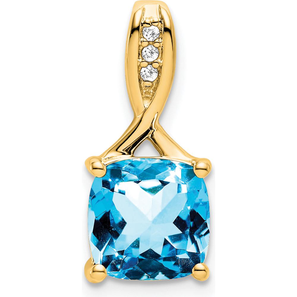 14K Yellow Gold 8mm Cushion Cut Swiss Blue Topaz and Diamond Pendant - 2.008 Carat Total Gemstone Weight by Lumare Gioia