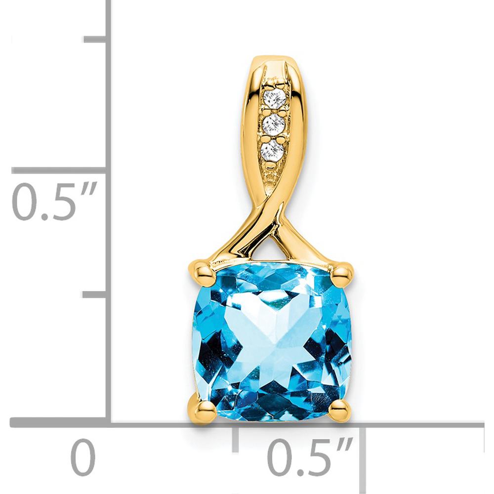 14K Yellow Gold 8mm Cushion Cut Swiss Blue Topaz and Diamond Pendant - 2.008 Carat Total Gemstone Weight by Lumare Gioia
