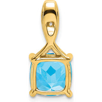 14K Yellow Gold 8mm Cushion Cut Swiss Blue Topaz and Diamond Pendant - 2.008 Carat Total Gemstone Weight by Lumare Gioia