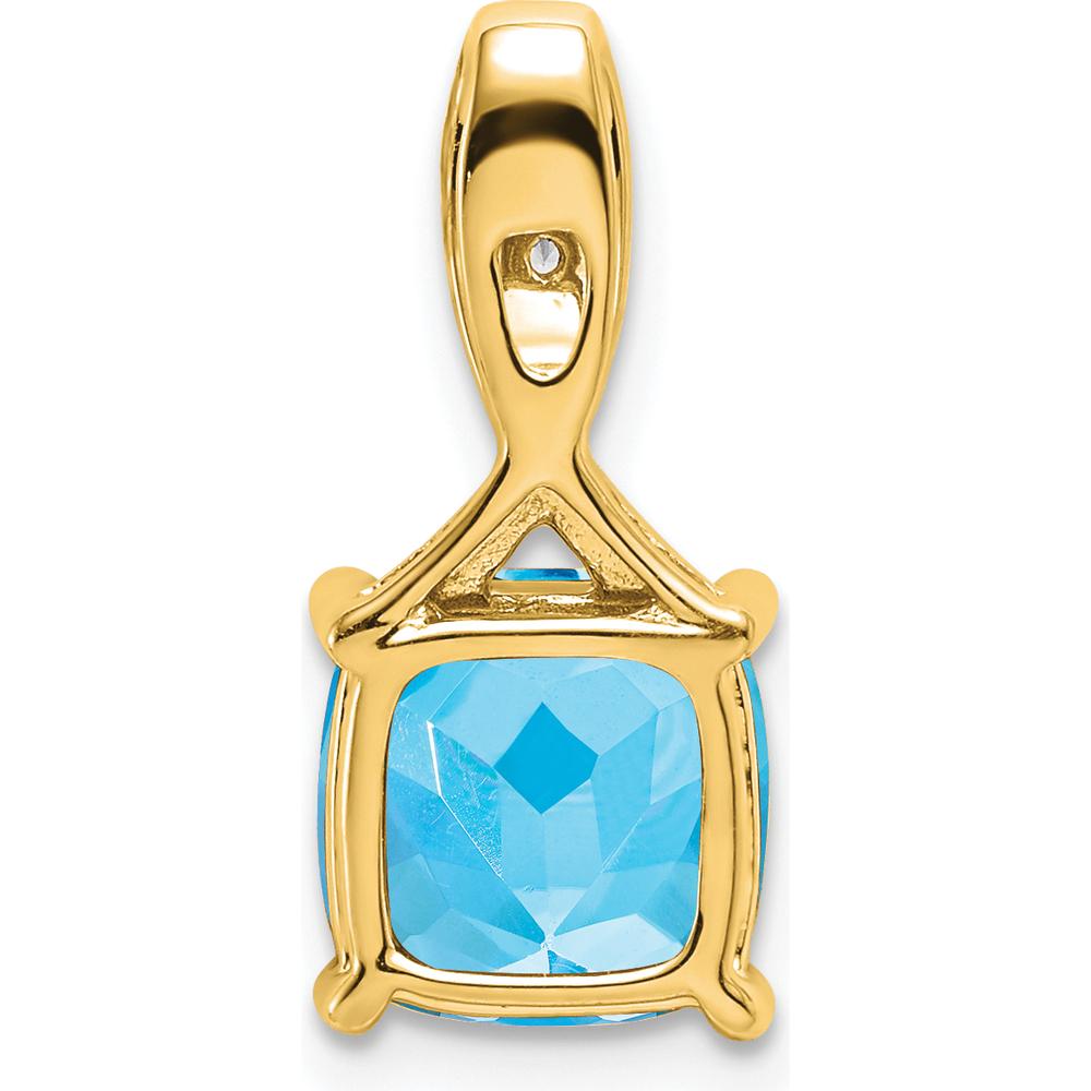 14K Yellow Gold 8mm Cushion Cut Swiss Blue Topaz and Diamond Pendant - 2.008 Carat Total Gemstone Weight by Lumare Gioia