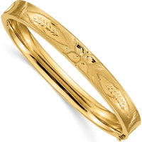 14K Yellow Gold 8mm Diamond-Cut Concave Hinged Bangle Bracelet with Box Catch and Safety Bar by Oro Pregiato