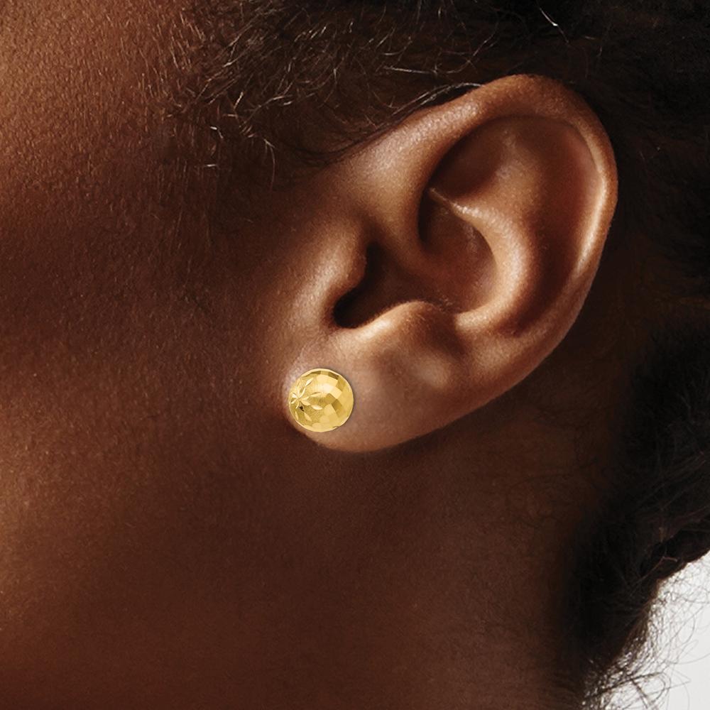 14K Yellow Gold 8mm Diamond-Cut Mirror Ball Post Earrings by Monteluci Fine Jewelry