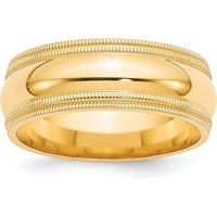 14K Yellow Gold 8mm Double Milgrain Comfort Fit Wedding Band - Size 10 by Luciano & Cie