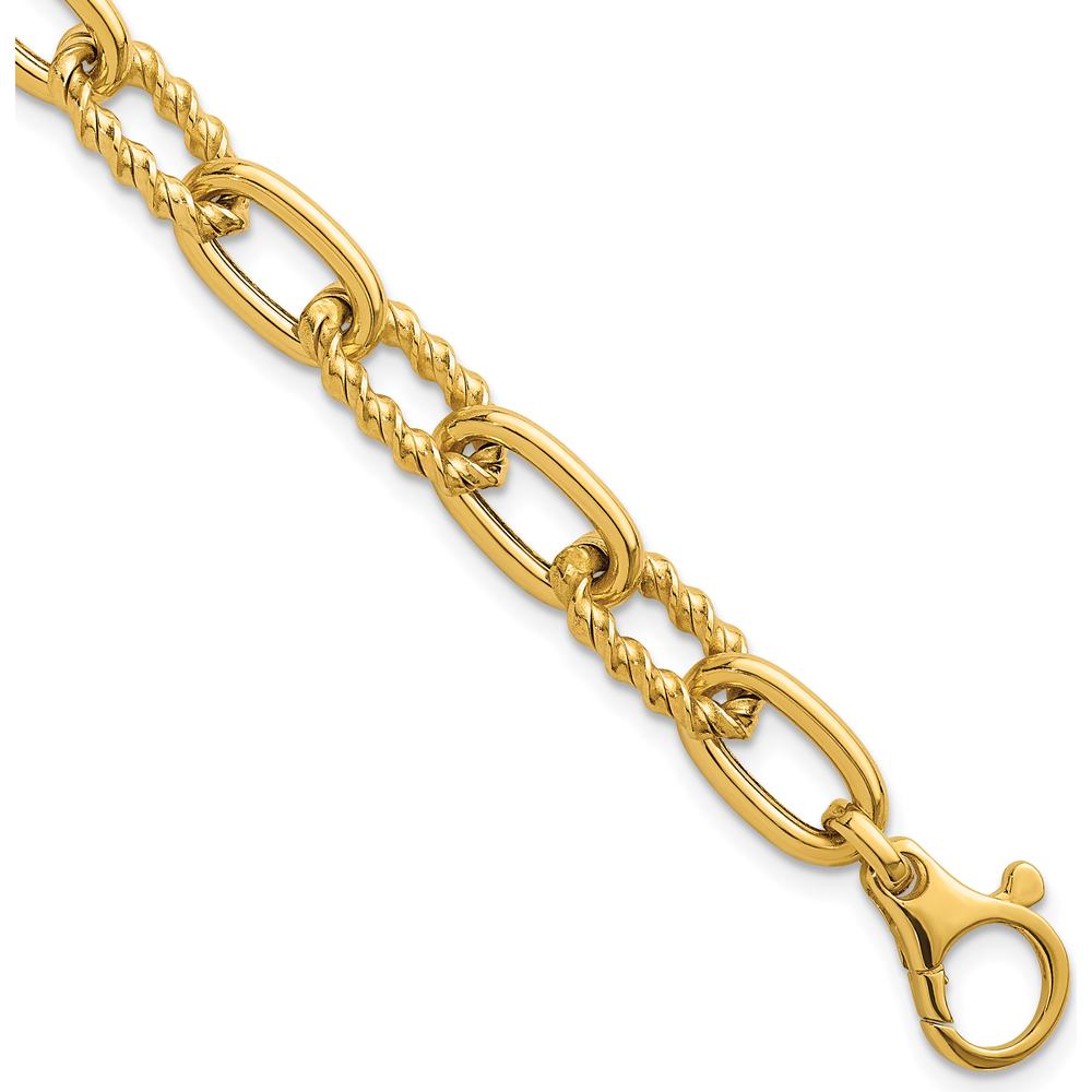 14K Yellow Gold 8mm Fancy and Twisted Oval Link Bracelet - 7.5" Length by 0