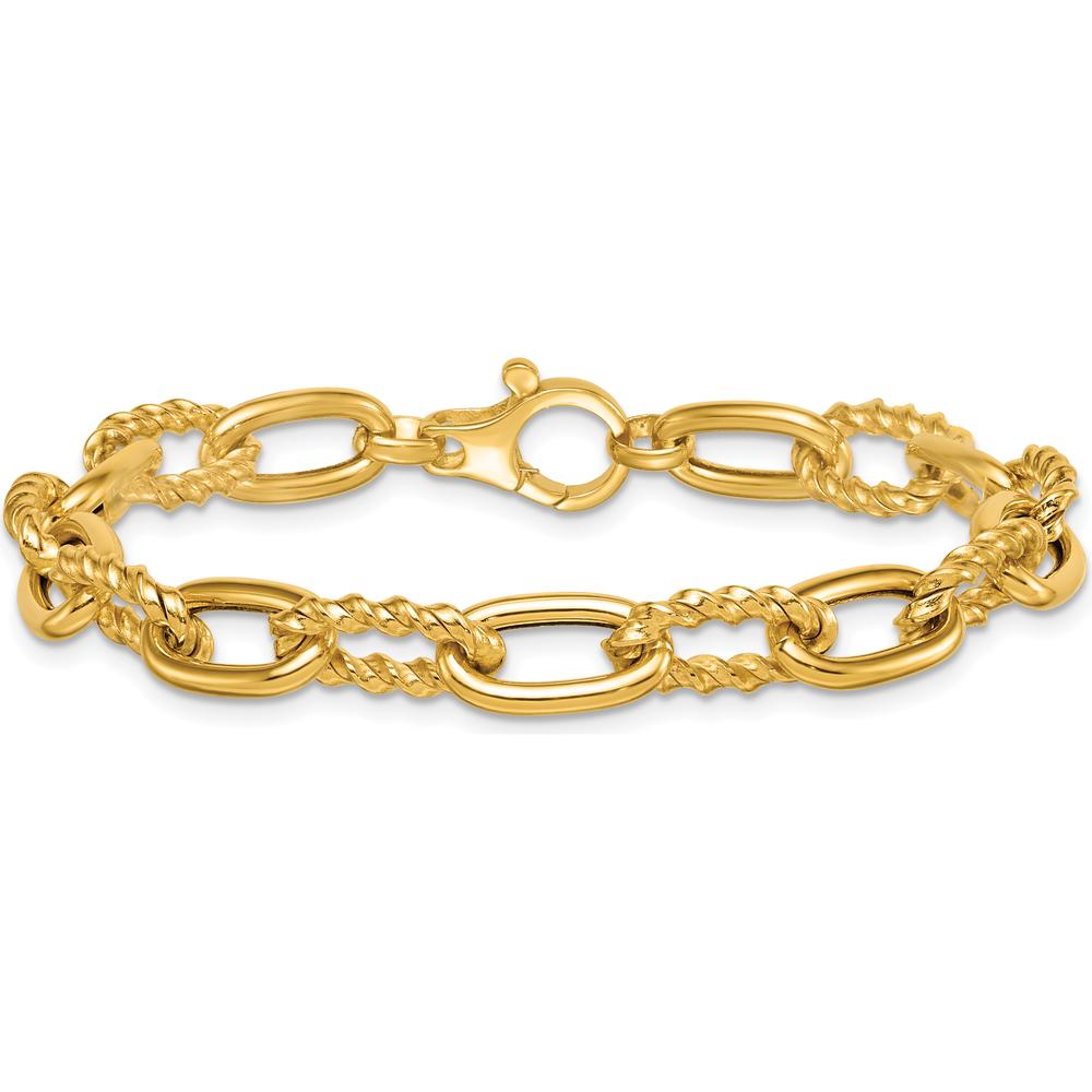 14K Yellow Gold 8mm Fancy and Twisted Oval Link Bracelet - 7.5" Length by 0