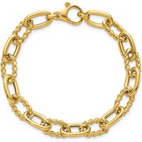 14K Yellow Gold 8mm Fancy and Twisted Oval Link Bracelet - 7.5" Length by 0