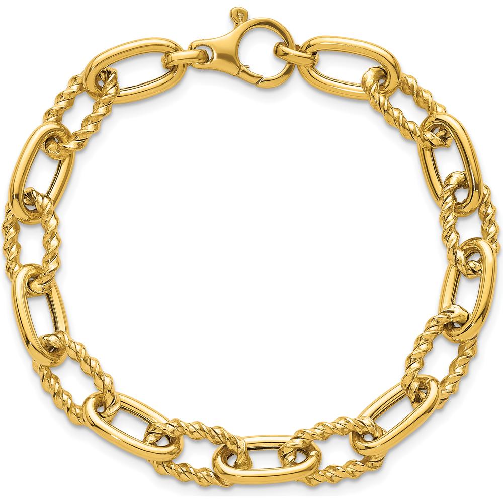 14K Yellow Gold 8mm Fancy and Twisted Oval Link Bracelet - 7.5" Length by 0