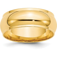 14K Yellow Gold 8mm Half Round Wedding Band with Ridged Edge - Size 7.5 by Luciano & Cie